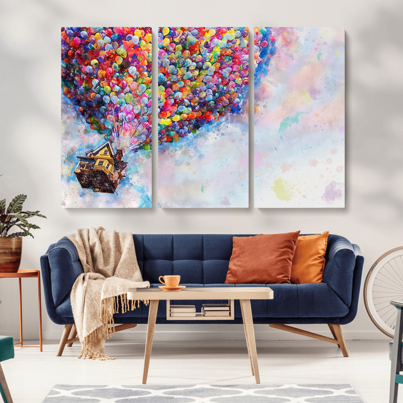 MGV-CV-48X32-3P - Don't Look Up Movie Canvas Wall Art - Vibrant Floating House and Balloons Scene, Tribute to Iconic