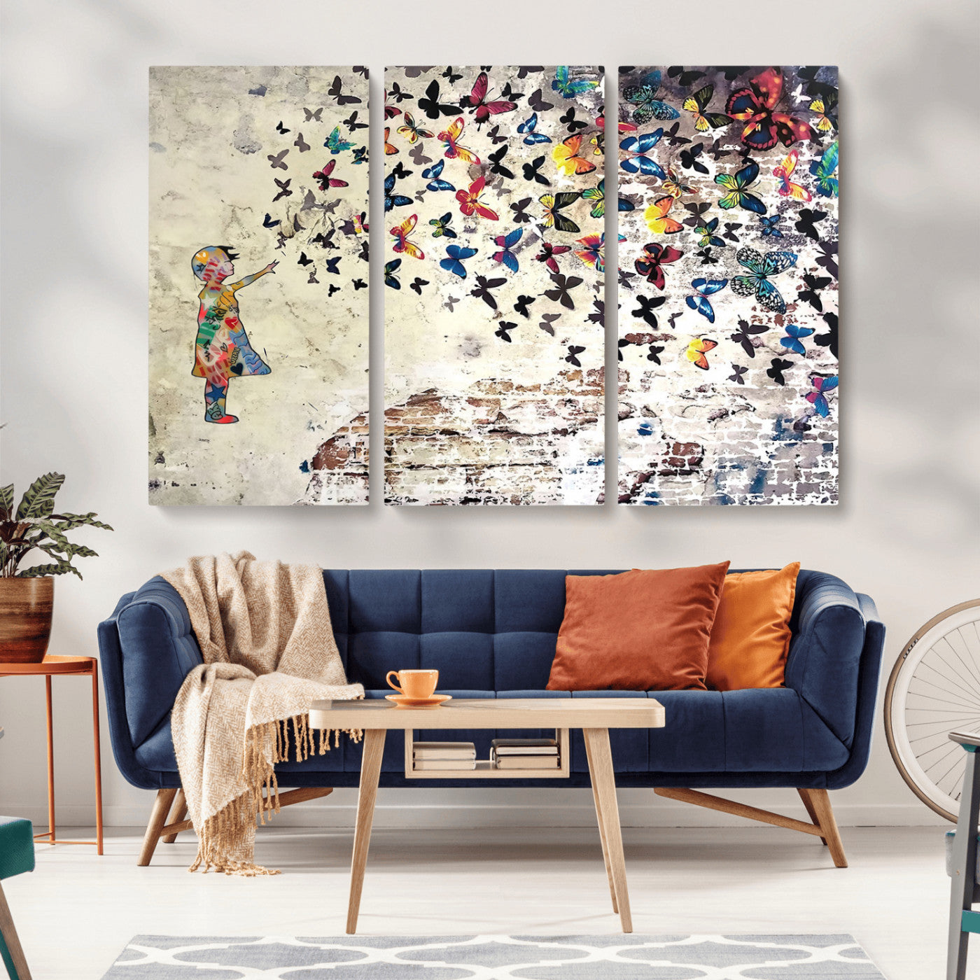 MGV-CV-48X32-3P - Banksy Wall Art - Banksy Girl Butterfly Graffiti Wall Art Canvas Print - Butterfly Girl and Freedom Flight - Vibrant Street Art Print