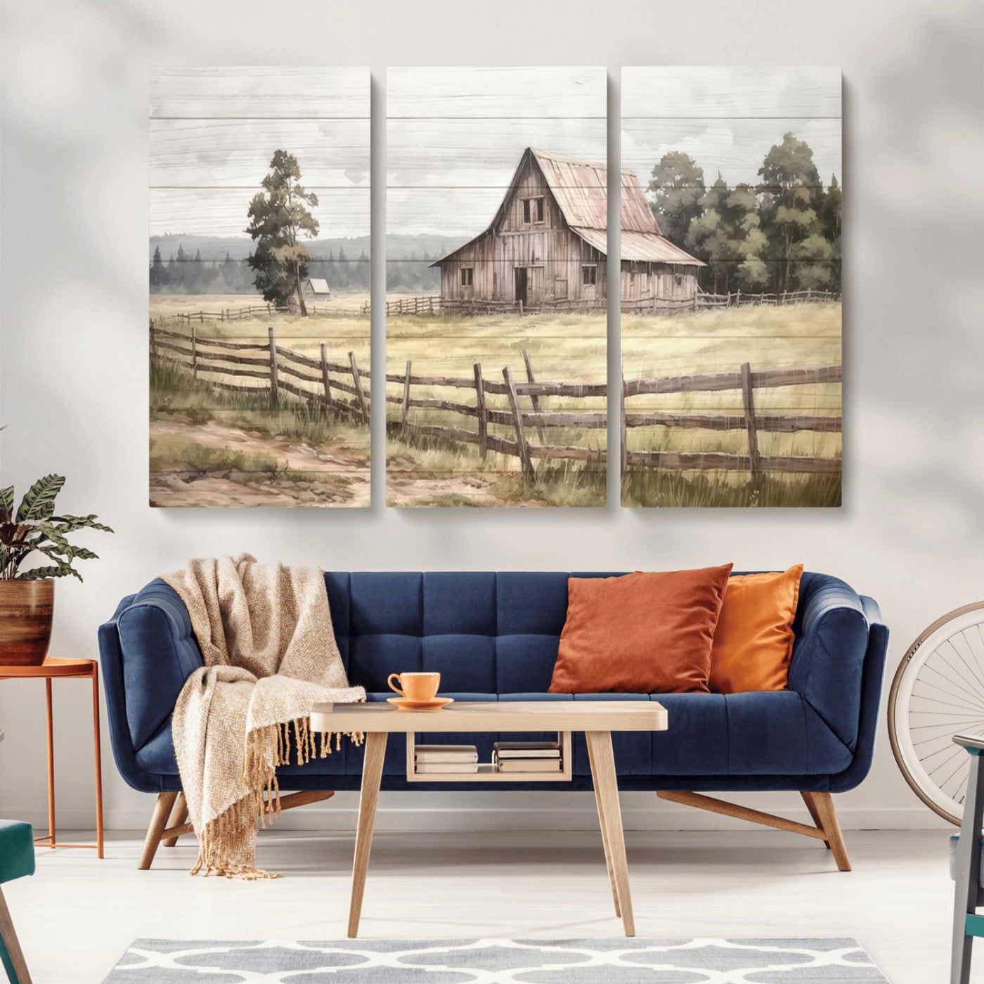 MGV-CV-48X32-3P - Rustic Farmhouse Barn Wall Art | 3-Panel Framed Gallery Wrap Giclee Canvas Print for Living Room, Farmhouse, or Office | Country Landscape Wall Art