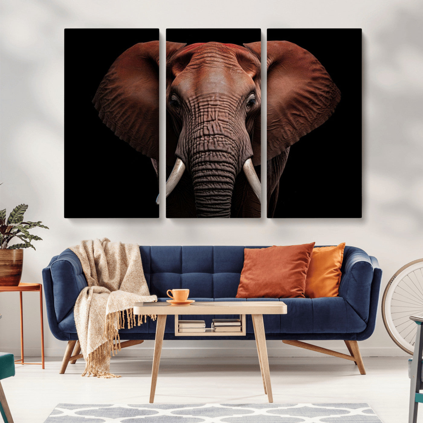 -Wild Elephant Wall Art Canvas Print, Africa Savannah Wild Animal Wall Decor Print