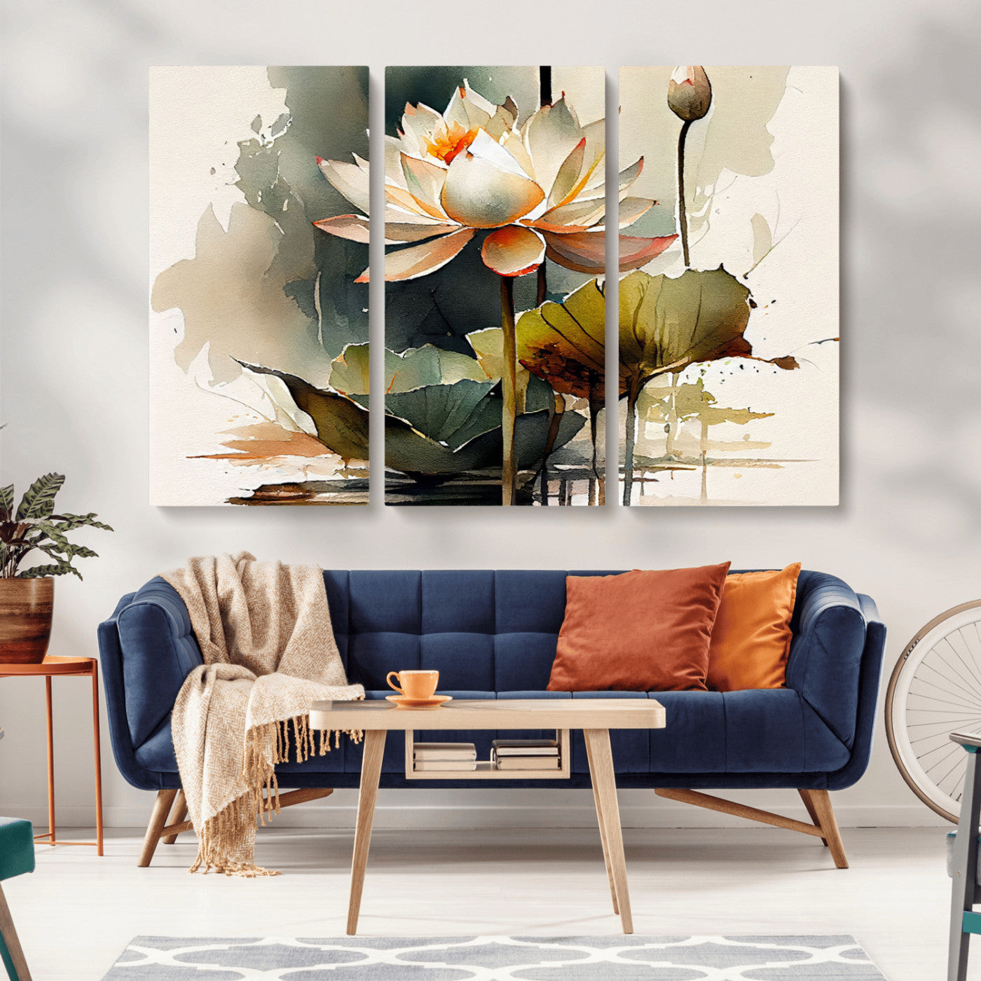 MGV-CV-48X32-3P - Lotus Flower Watercolor Canvas Print – A Symbol of Serenity and Growth, Captured in Soft Watercolors – Contemporary Wall Art for Tranquil Spaces
