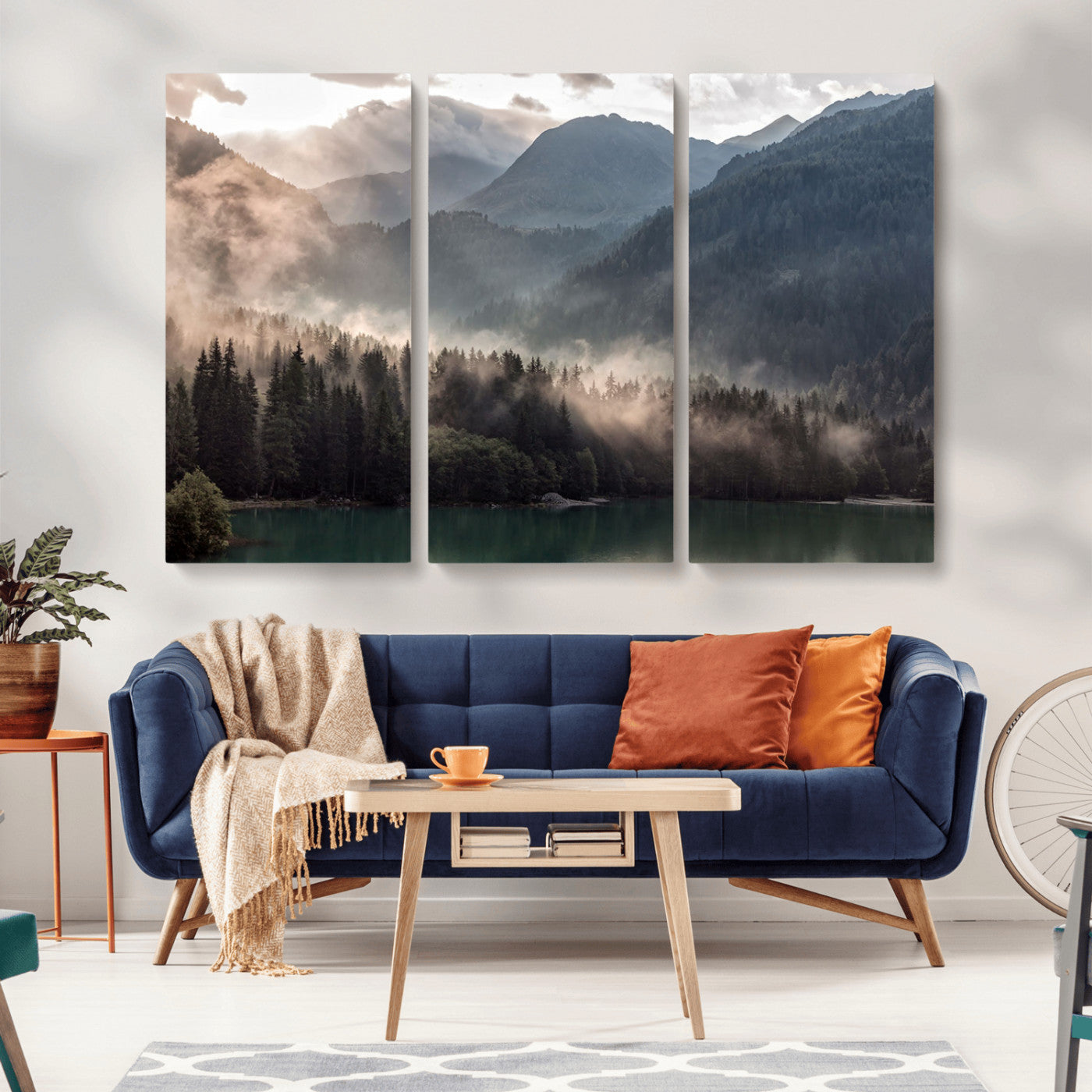 MGV-CV-48X32-3P - Foggy Mountain Canvas Print Forest Wall Art