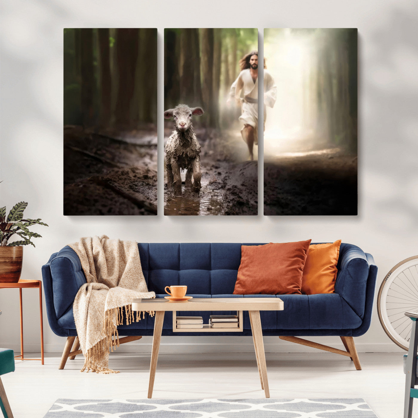 MGV-CV-48X32-3P - Jesus Canvas Wall Art - Jesus Running After Lost Lamb, Jesus, Christian Home Decor - Church Wall Art