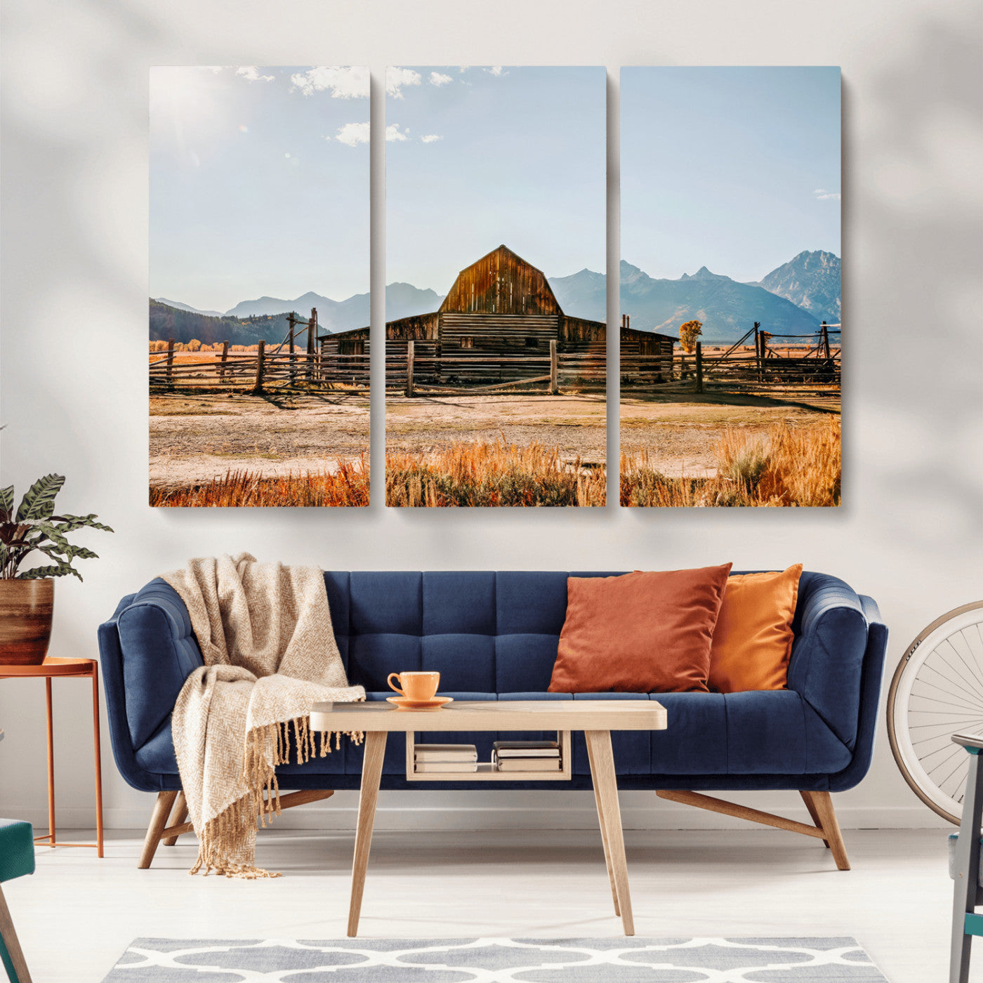 MGV-CV-48X32-3P - Vintage Old Barn Field Wall Art Canvas Print for Farmhouse Decor - Rustic Barn Wall Art Canvas Print