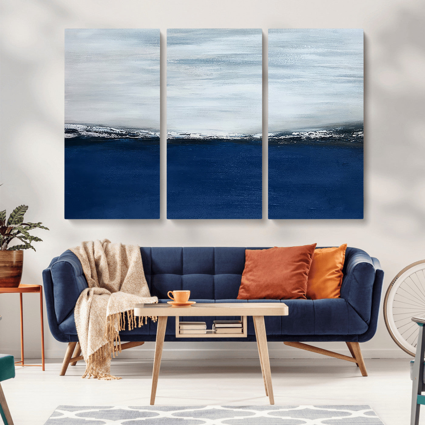 MGV-CV-48X32-3P - Navy Blue Abstract Wall Art Canvas Print