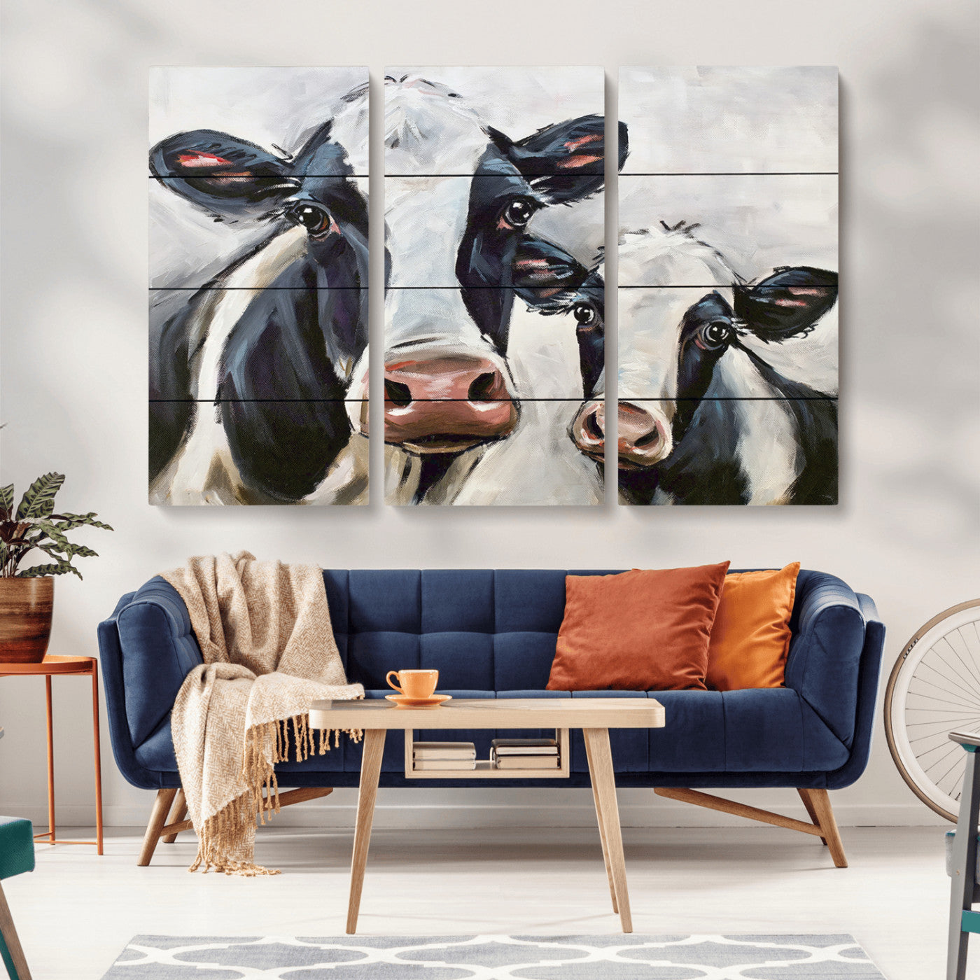 -Vintage Baby and Mom Cattle Wall Art Canvas Print