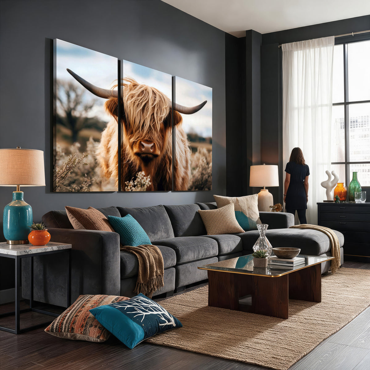55903-_Poster-30x20 - Scottish Cow Longhorn Wall Art Canvas Print