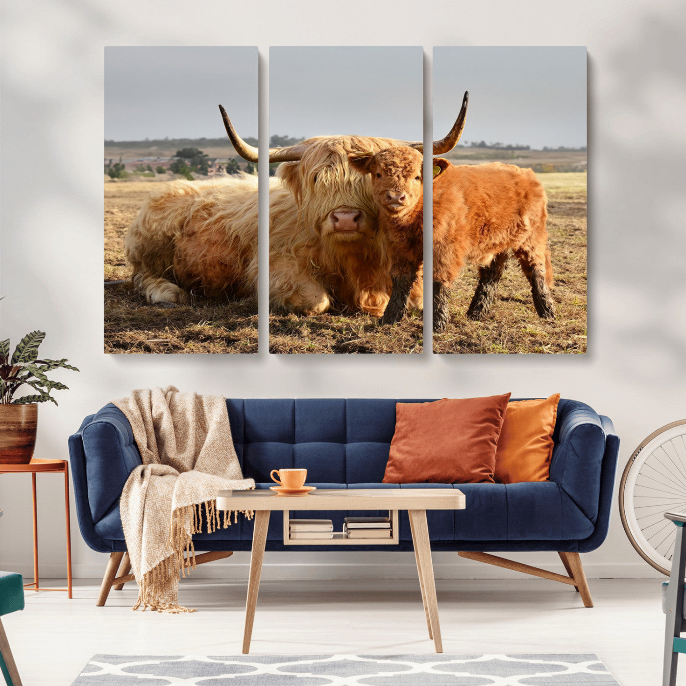 MGV-CV-48X32-3P - Highland Cow Canvas Wall Art Animal Print for Farm House Decor