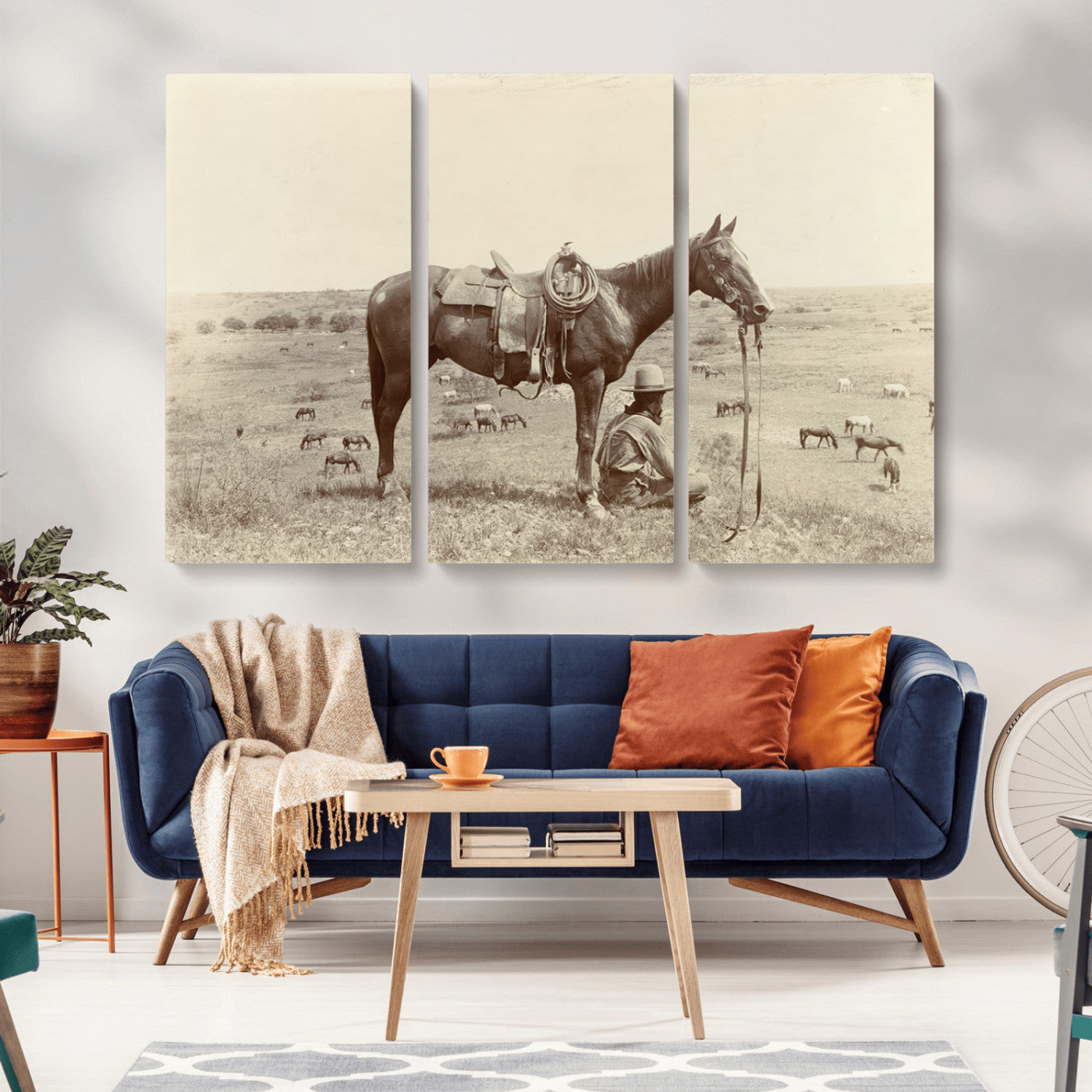MGV-CV-48X32-3P - Cowboy Wall Art - Western Horse Canvas Print - Vintage Western Wall Art Canvas Print, Ready to Hang