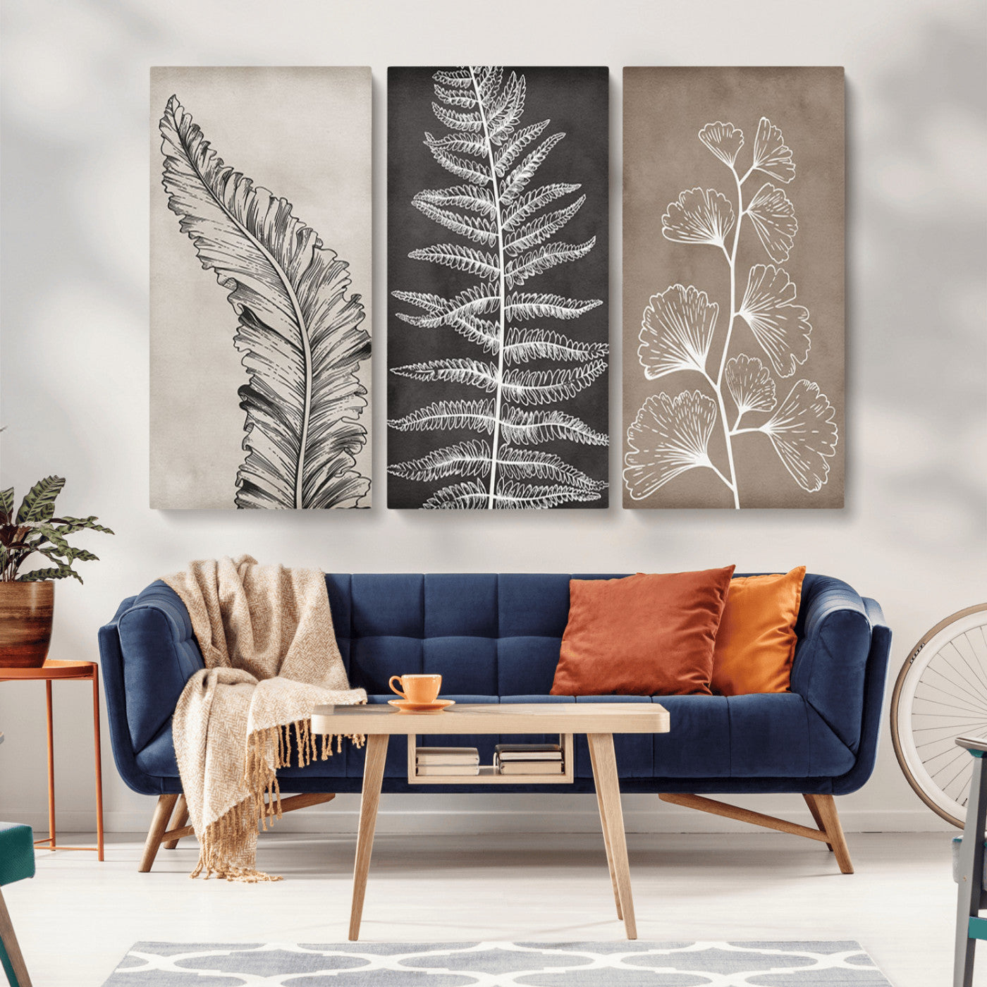 MGV-CV-48X32-3P - Minimalist Botanical Wall Art Canvas Print, Framed and Ready to Hang - Nature Art Print for Home