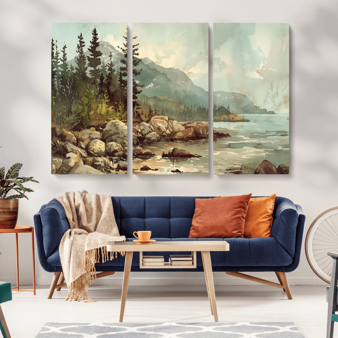 MGV-CV-48X32-3P - Abstract Acadia National Park Wall Art Canvas Print - Stunning 3-Panel Wall Art Canvas Print, Framed, Ready to Hang