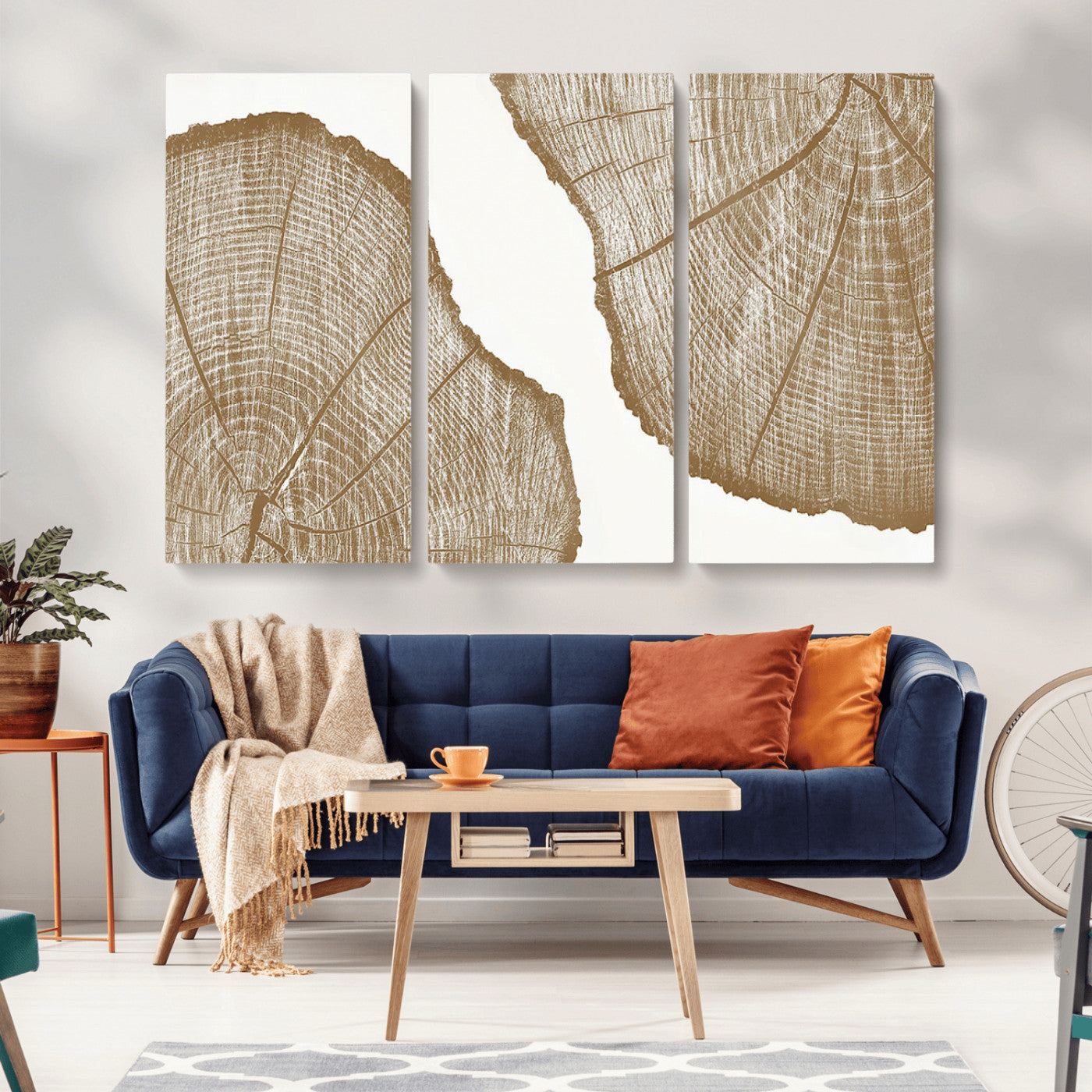 -Rustic Brown Tree Ring Wall Art Canvas Print – Framed and Ready to Hang – Elegant Nature-Inspired