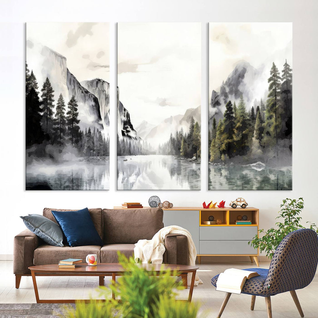 The Yosemite Valley Wall Art Canvas Print, a framed nature décor, is beautifully displayed.