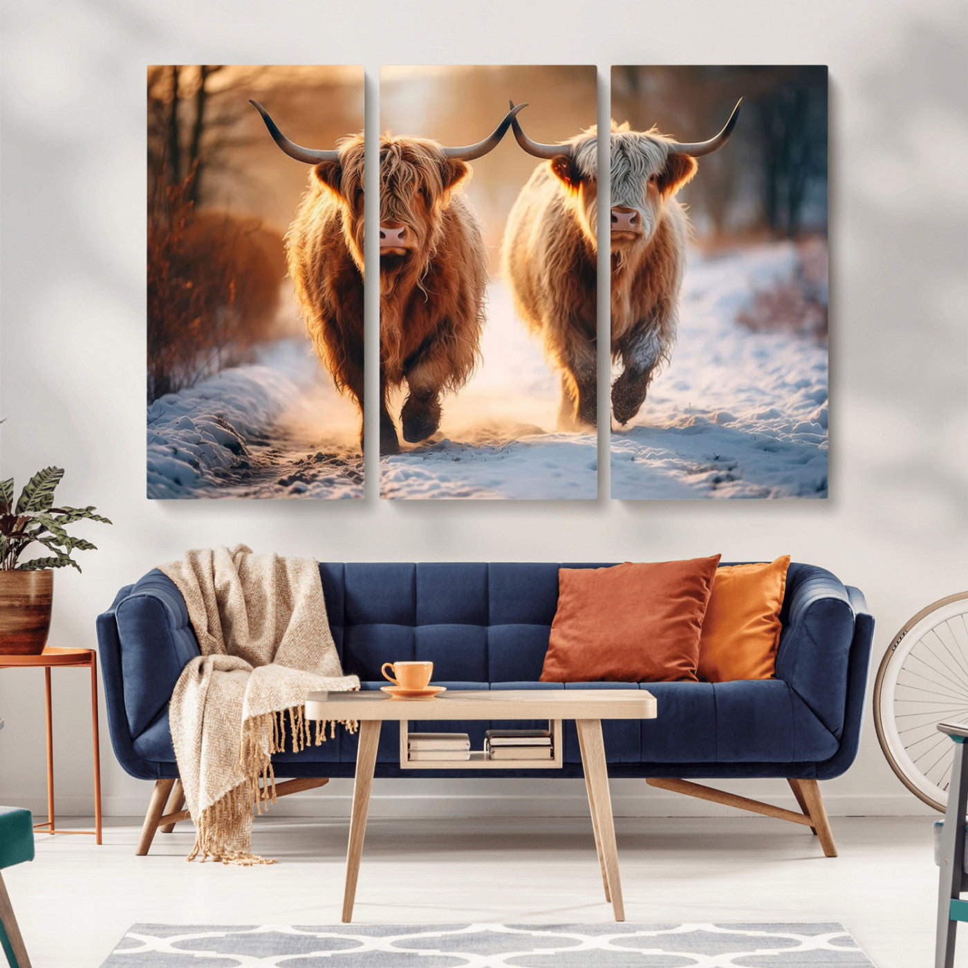 MGV-CV-48X32-3P - Scottish Highland Cow Horn Farm Wall Art Canvas Print