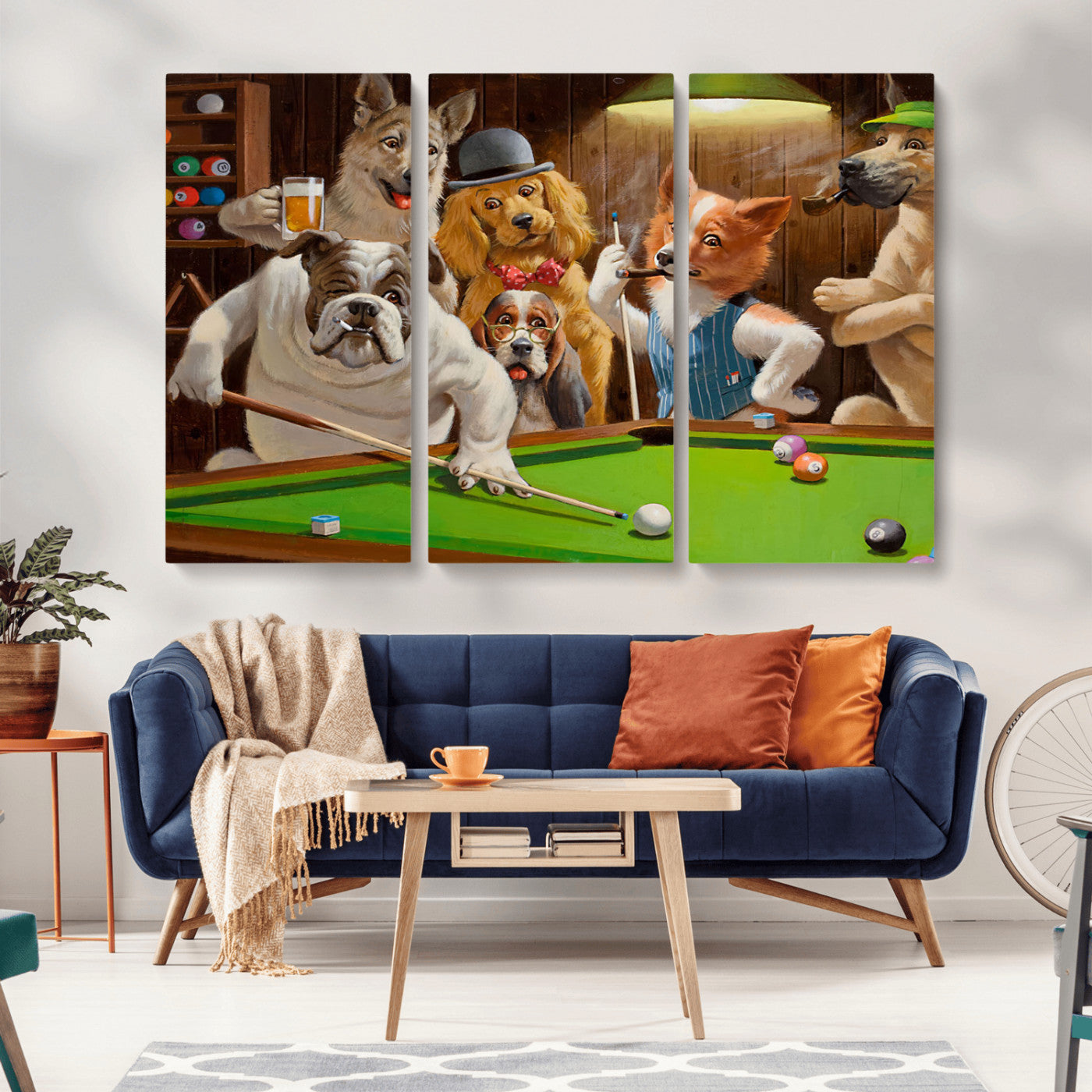 MGV-CV-48X32-3P - Dogs Playing Pool Canvas Wall Art Funny Gifts Dog Print