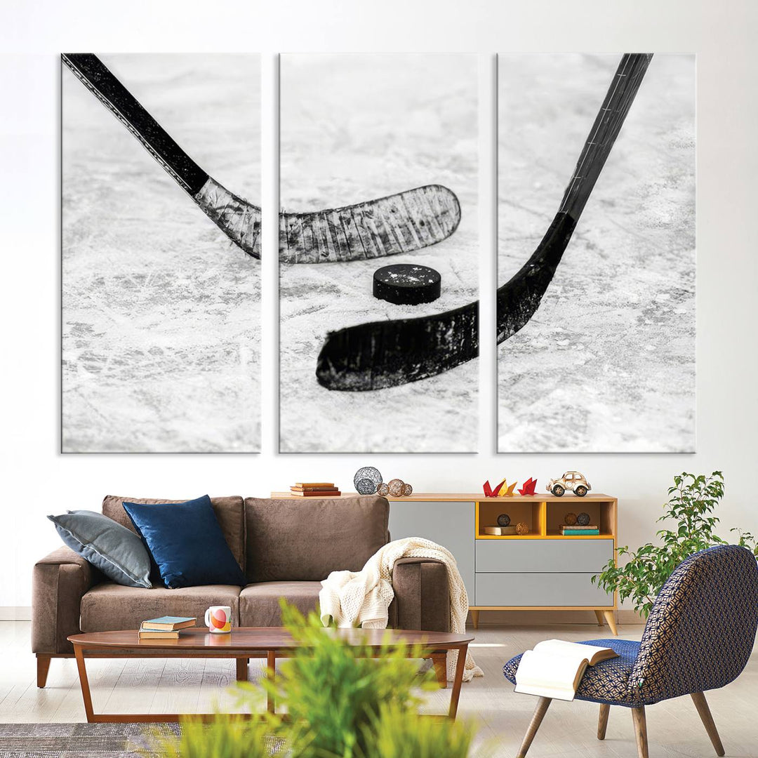 The dining room showcases Winter Ice Hockey Sport Canvas Art.