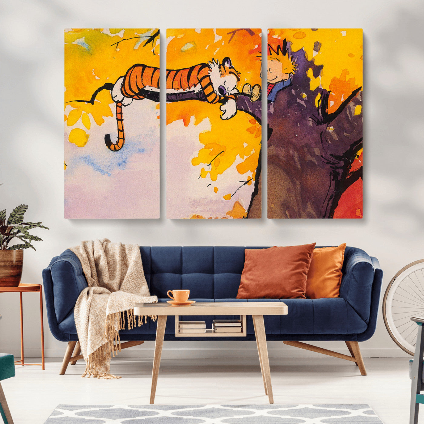MGV-CV-48X32-3P - Calvin and Hobbes Tree Scene Canvas Print | 3 Panel Large Wall Art for Living Room or Kid’s Room,