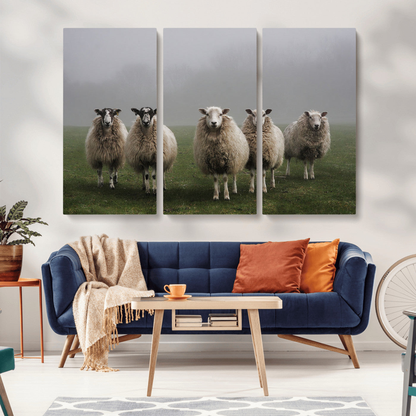 -Flock of Sheep in a Mystical Fog – Pastoral Wall Art Canvas Print, Framed, Ready to Hang
