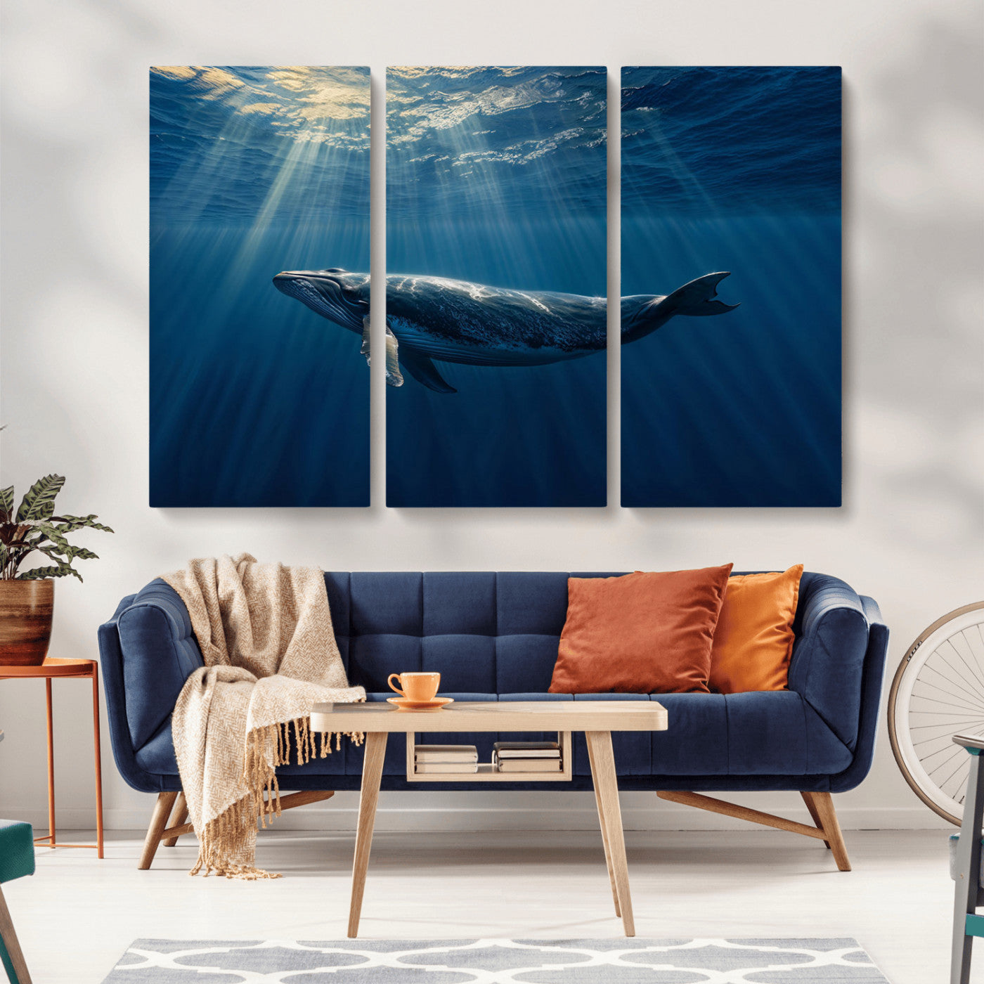 -Whale under Ocean Wall Art Canvas Print