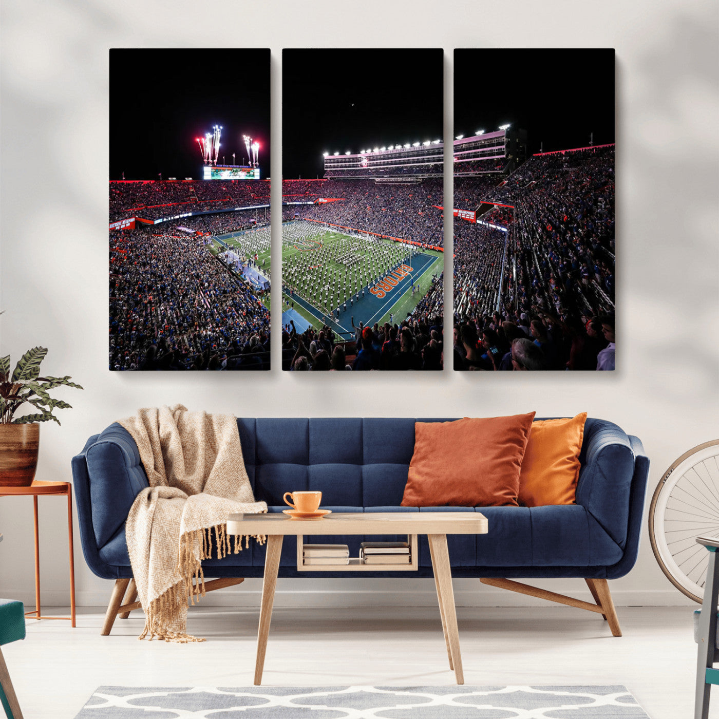 MGV-CV-48X32-3P - Ben Hill Griffin Stadium Night Game Triple Canvas Wall Art - Florida Gators Football Match