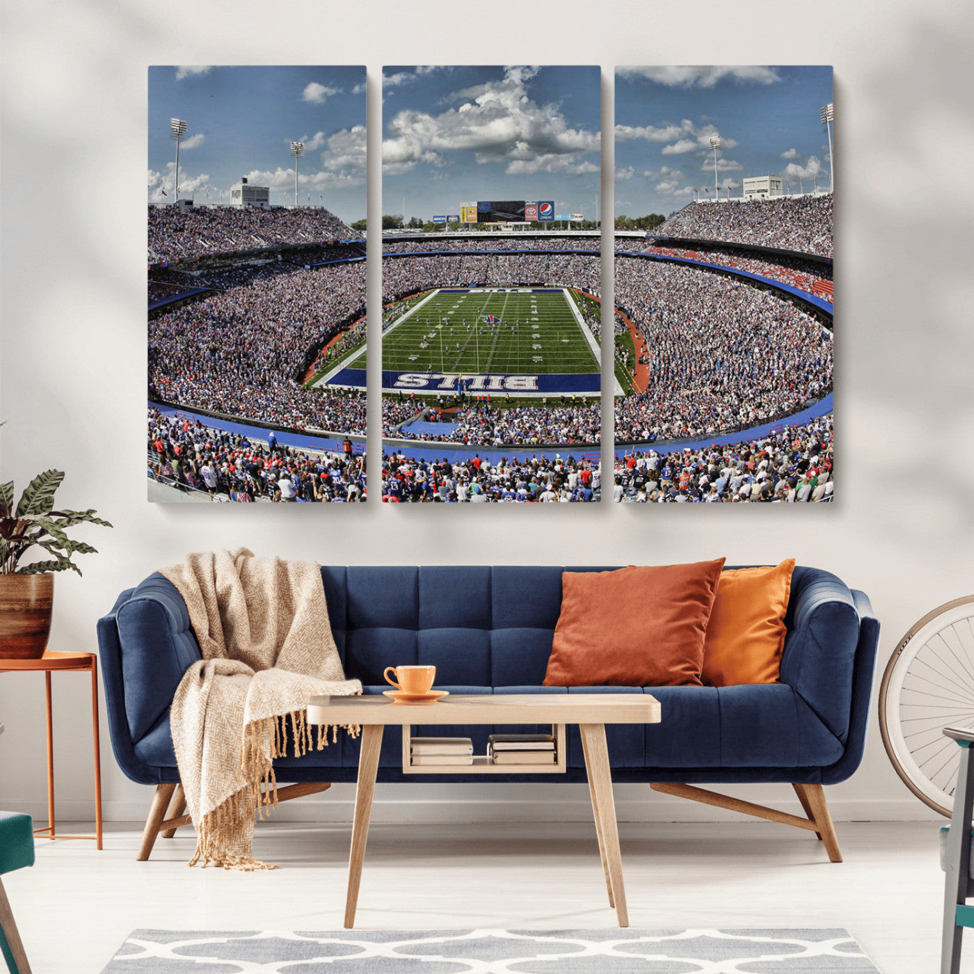 MGV-CV-48X32-3P - Buffalo Bills Highmark Stadium Wall Art Canvas Print - Bills Stadium Game Day Triple Canvas Wall Art - Buffalo Bills NFL Match