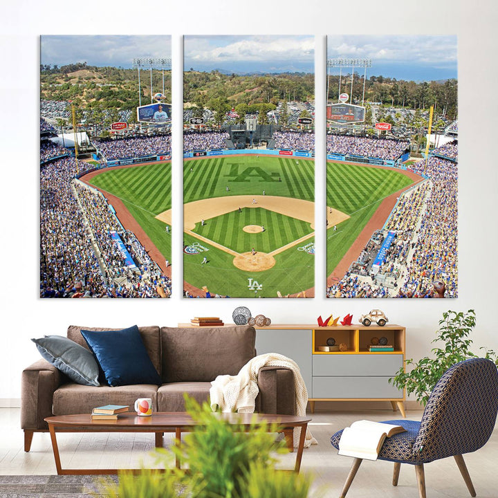 Aerial view of a sunny game day at Citi Field, captured in a 3-panel canvas print wall art.