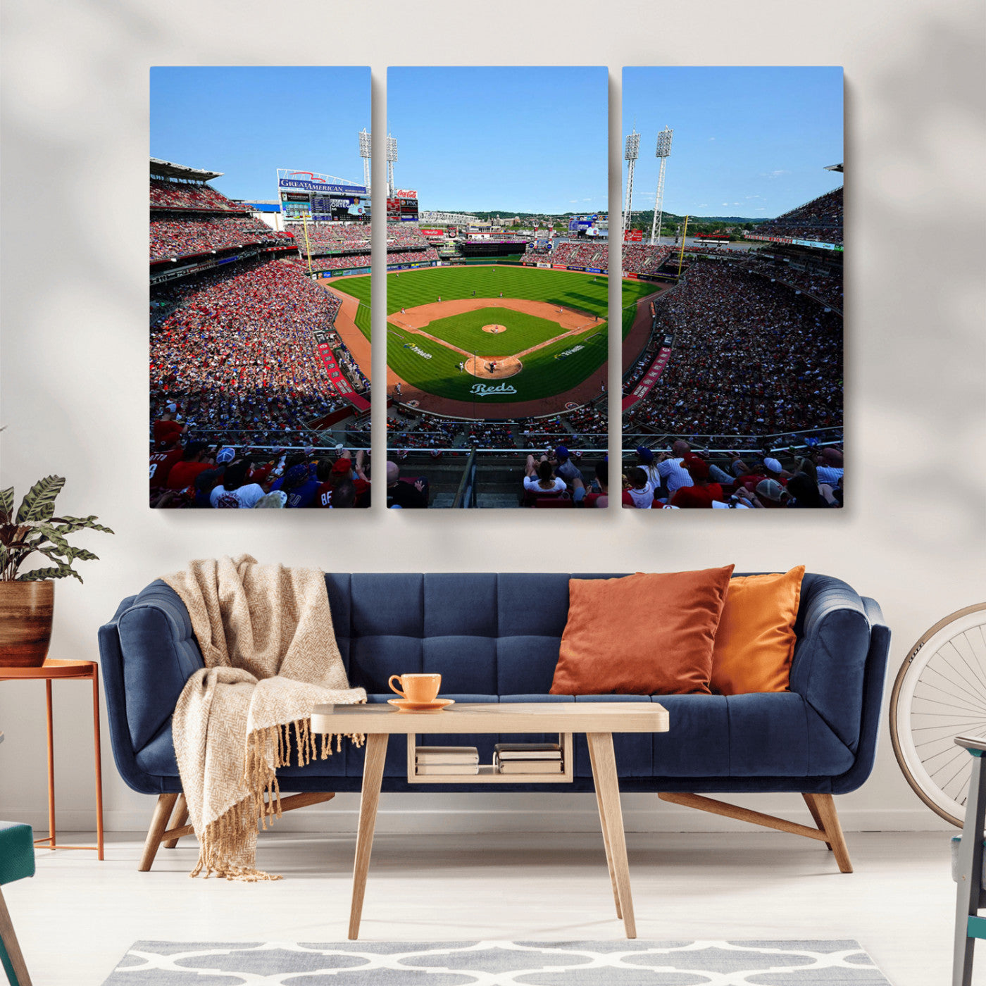 MGV-CV-48X32-3P - Cincinnati Reds Baseball Team Print - Great American Ball Park Stadium Wall Art Canvas Print