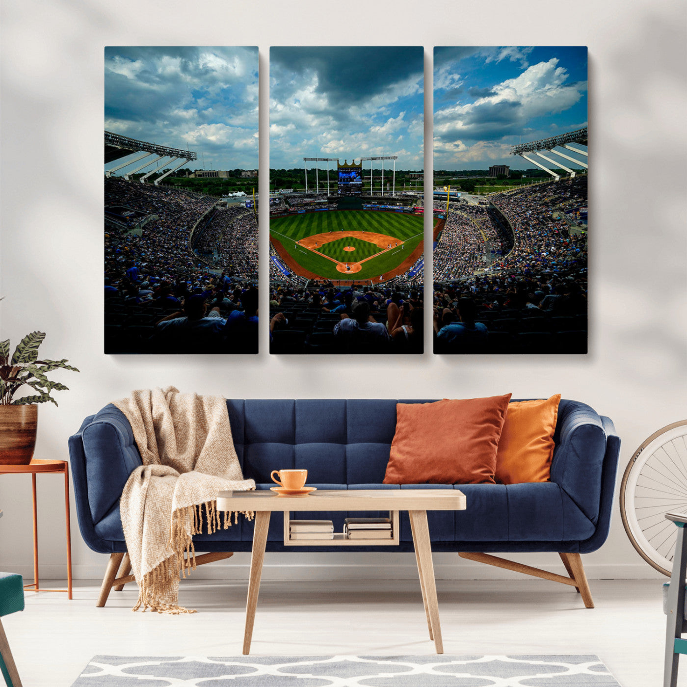 MGV-CV-48X32-3P - 3-Panel Kauffman Stadium Wall Art Print | Large Kansas City Royals Baseball Canvas Print for Sports
