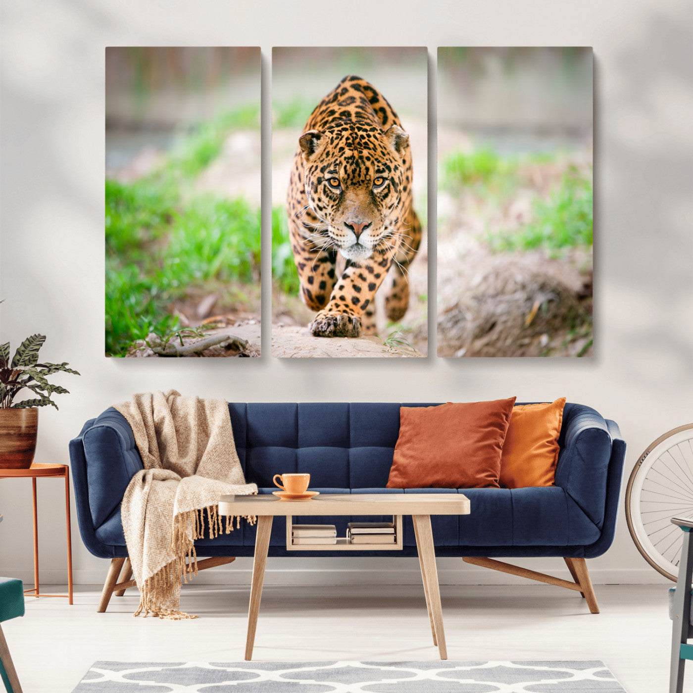 MGV-CV-48X32-3P - Leopard on the Prowl - Stunning Large Framed Canvas Wall Art for Living Room, Bedroom, or Office Décor, Vibrant Wildlife Print, Ready to Hang