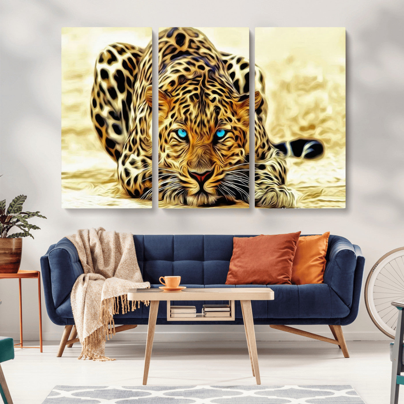 -Blue-Eyed Leopard Canvas Wall Art - Framed Animal Print Ready to Hang - Fierce and Bold Decor for