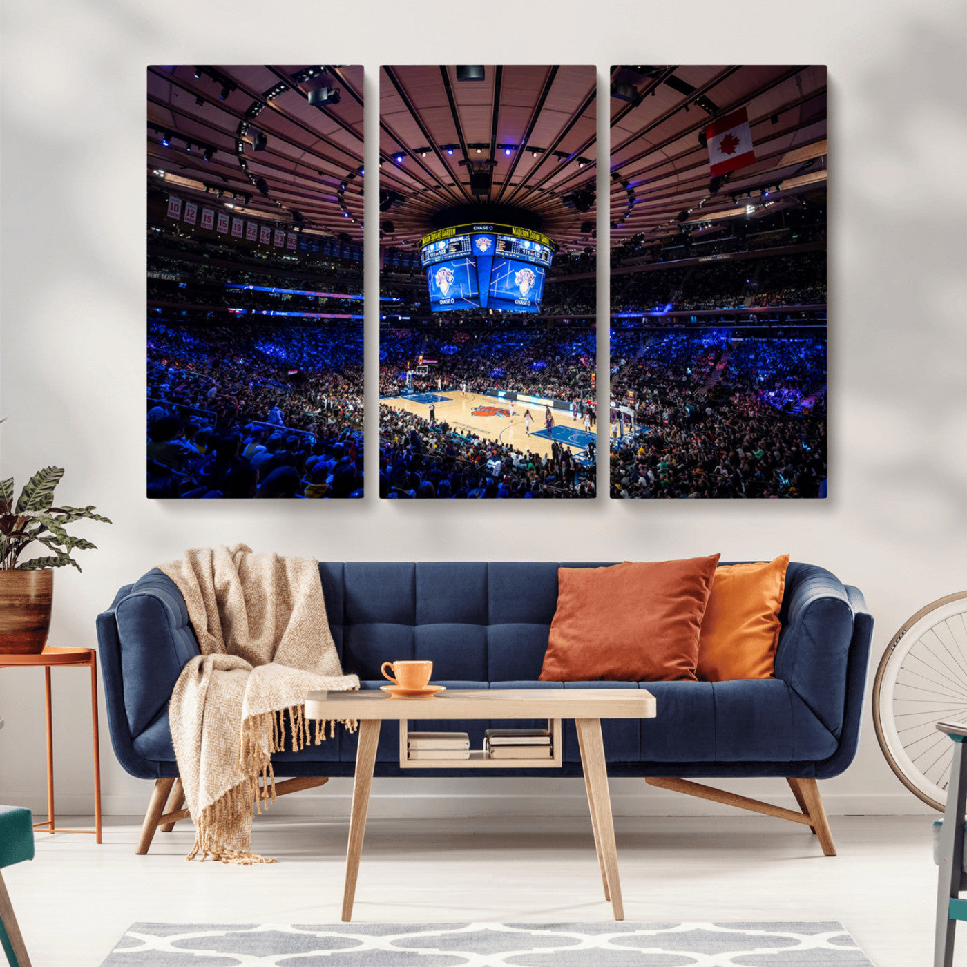 MGV-CV-48X32-3P - Madison Square Garden Basketball Arena Print - Madison Square Garden Basketball Game Triple Canvas Wall Art - NBA Match Atmosphere
