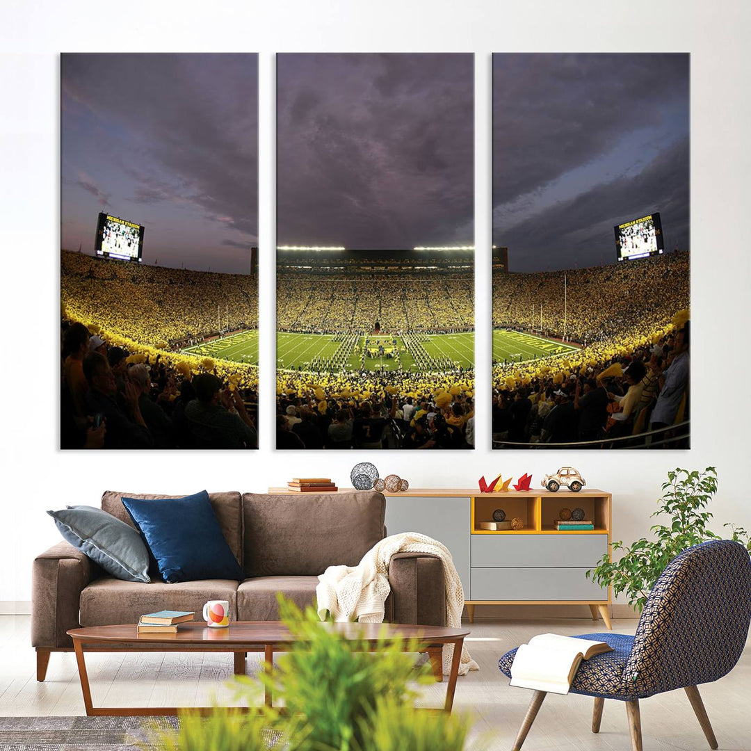 Michigan Stadium Wall Art Canvas Print of a night game by the Wolverines.