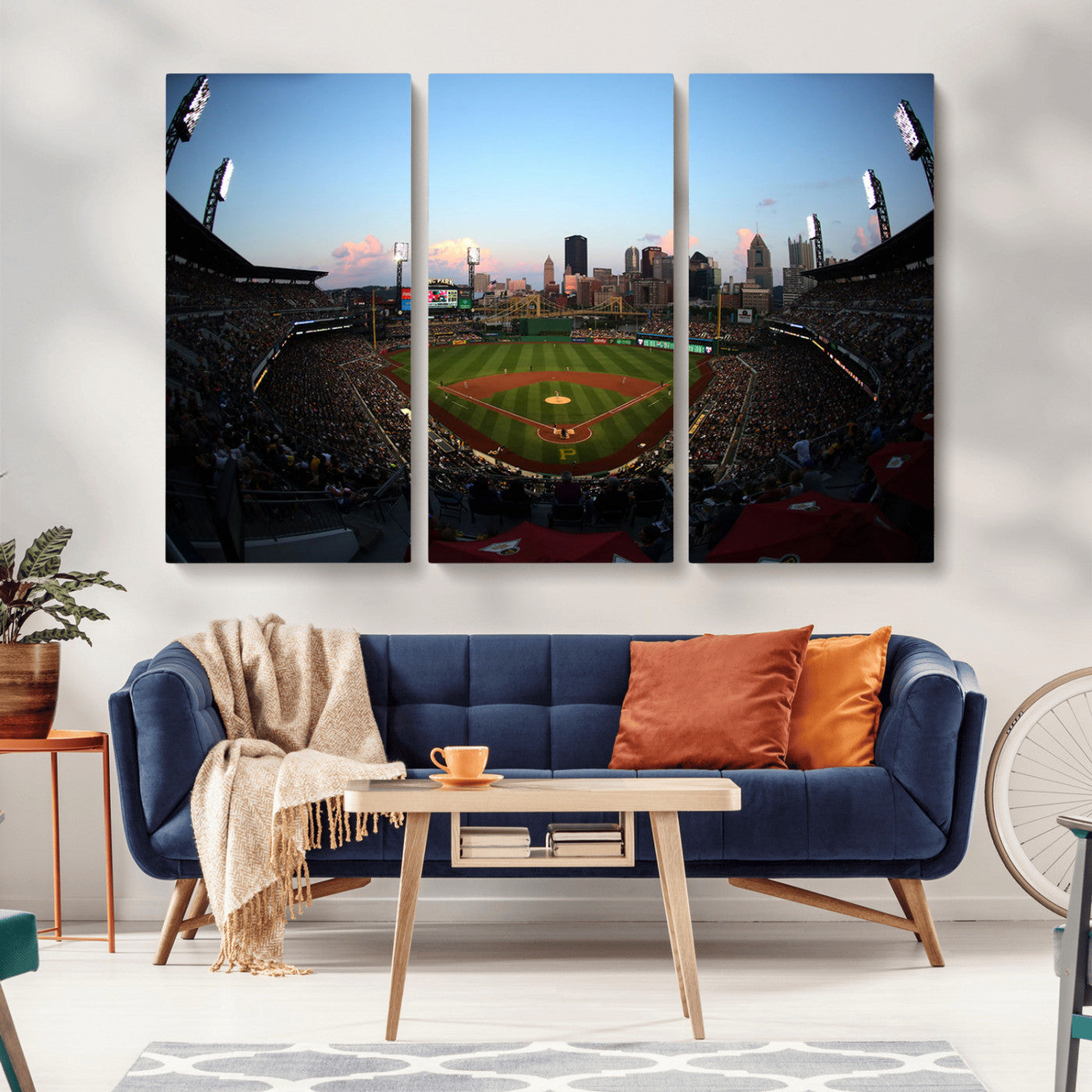 MGV-CV-48X32-3P - PNC Park Evening Game Triple Canvas Wall Art - Pittsburgh Pirates MLB Match - PNC Park Stadium Wall Art Canvas Print