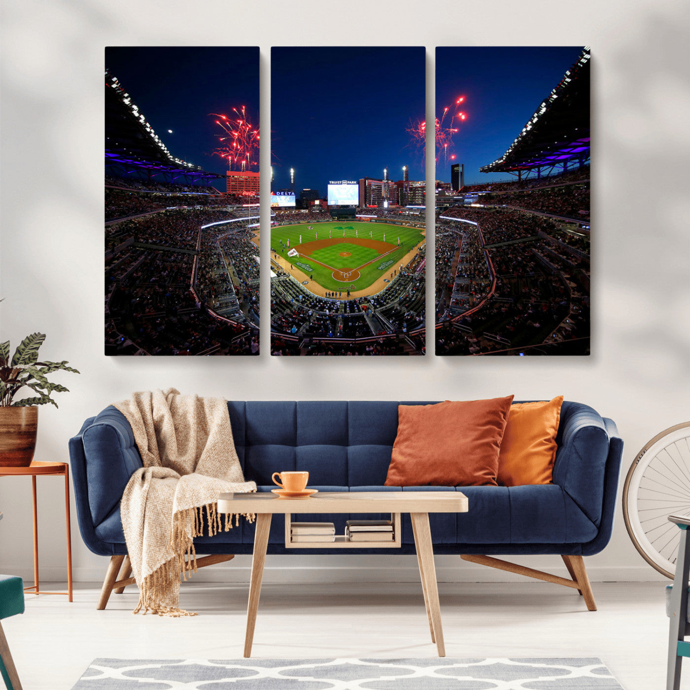 MGV-CV-48X32-3P - Truist Park Atlanta Braves Baseball Stadium Wall Art Print | Large 3-Panel Canvas Print for Sports