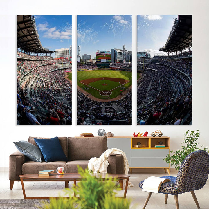 Truist Park Stadium Triple Canvas: Atlanta Braves Game Day Sky—Perfect Decor!.