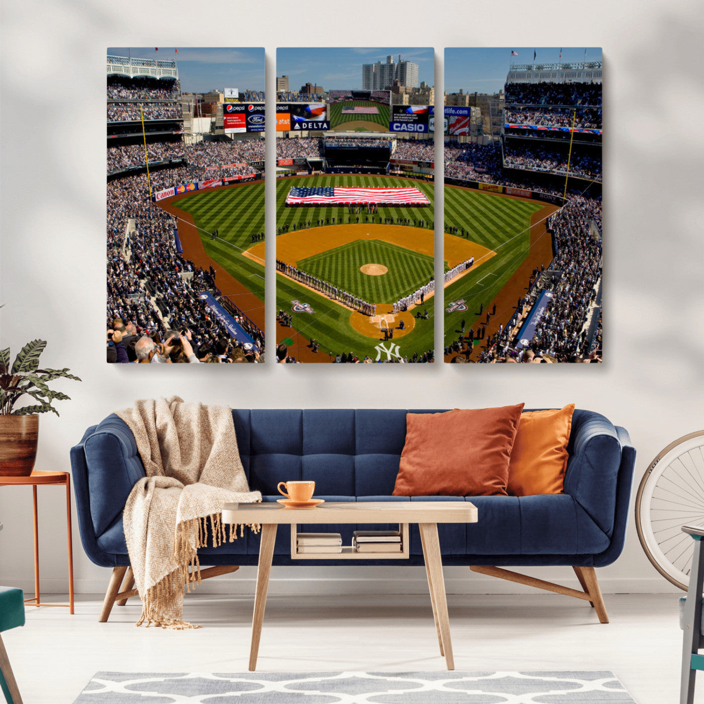 MGV-CV-48X32-3P - Yankee Stadium New York Wall Art Print | 3-Panel Canvas Print of Yankees Baseball Stadium | Large Framed Wall Decor for Baseball Fans | Ready-to-Hang