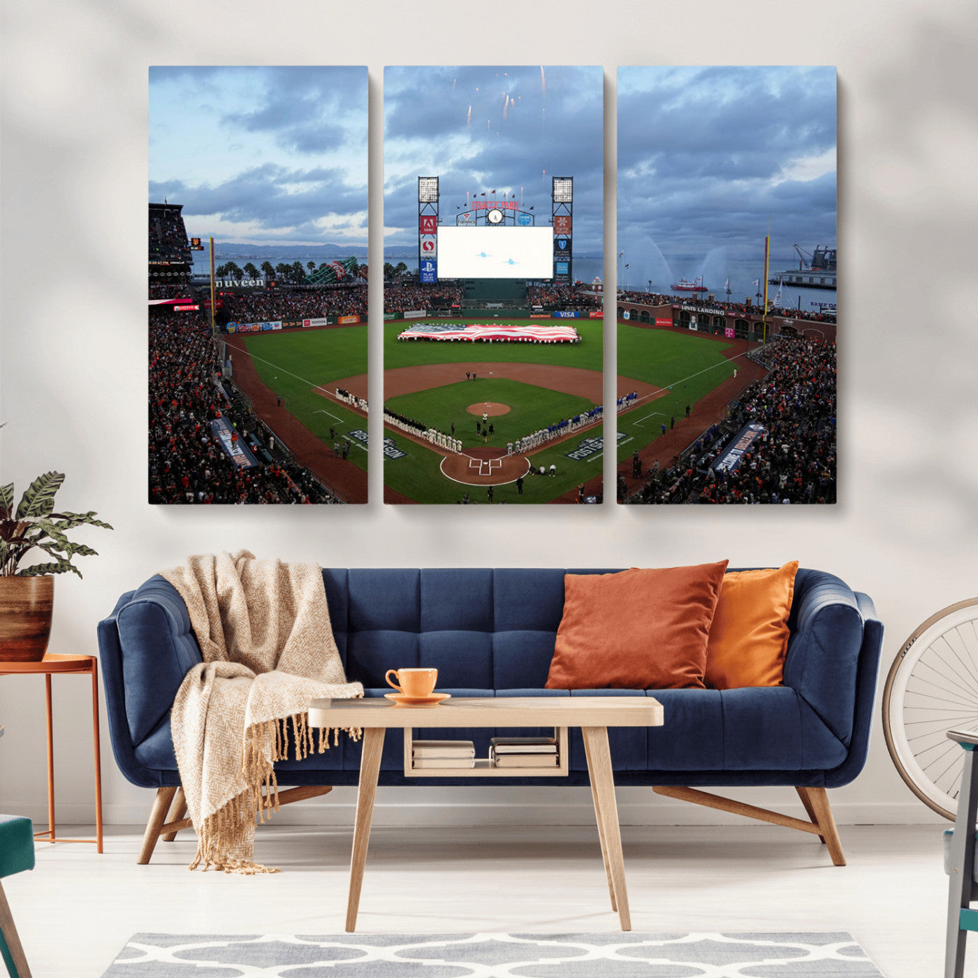 MGV-CV-48X32-3P - Oracle Park San Francisco Giants Wall Art | 3-Panel Canvas Print of Oracle Park Stadium | Large Framed Baseball Wall Decor | Ready-to-Hang MLB Canvas Print
