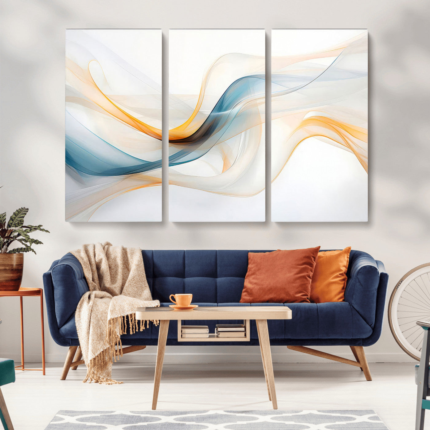 MGV-CV-48X32-3P - Decorative Turquoise Abstract Wave Wall Art Canvas Print