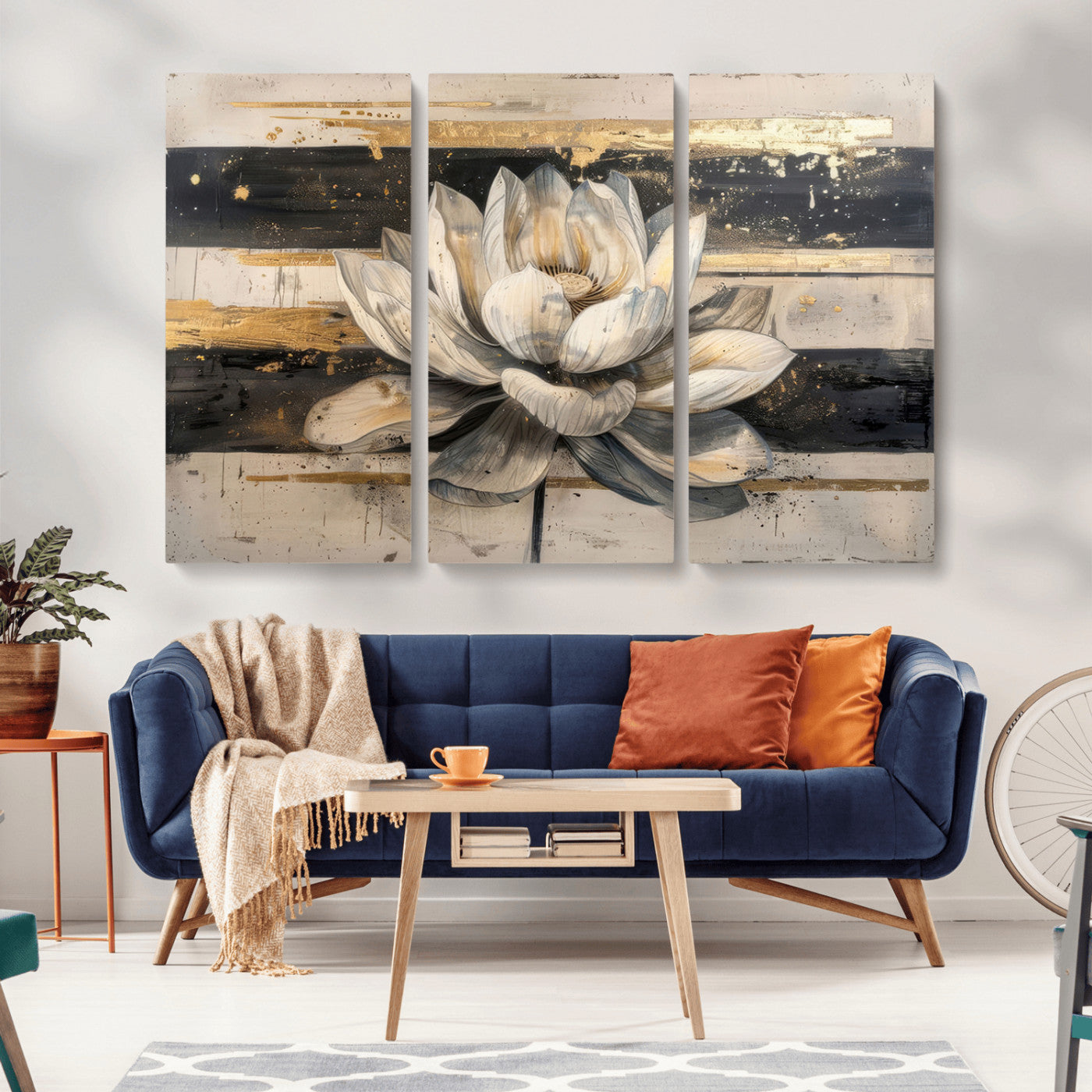 MGV-CV-48X32-3P - Abstract Lotus Flower Wall Art Canvas Print, Meditation Yoga Room Wall Art