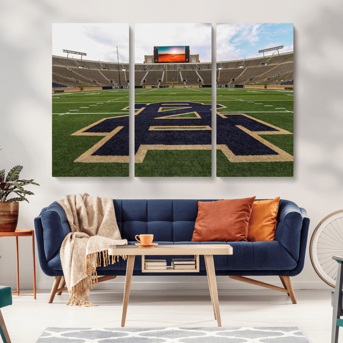 MGV-CV-48X32-3P - Notre Dame Stadium Giclee Canvas Print | Triptych Wall Art Featuring Iconic Notre Dame Football Field | Ready-to-Hang Sports Stadium Decor