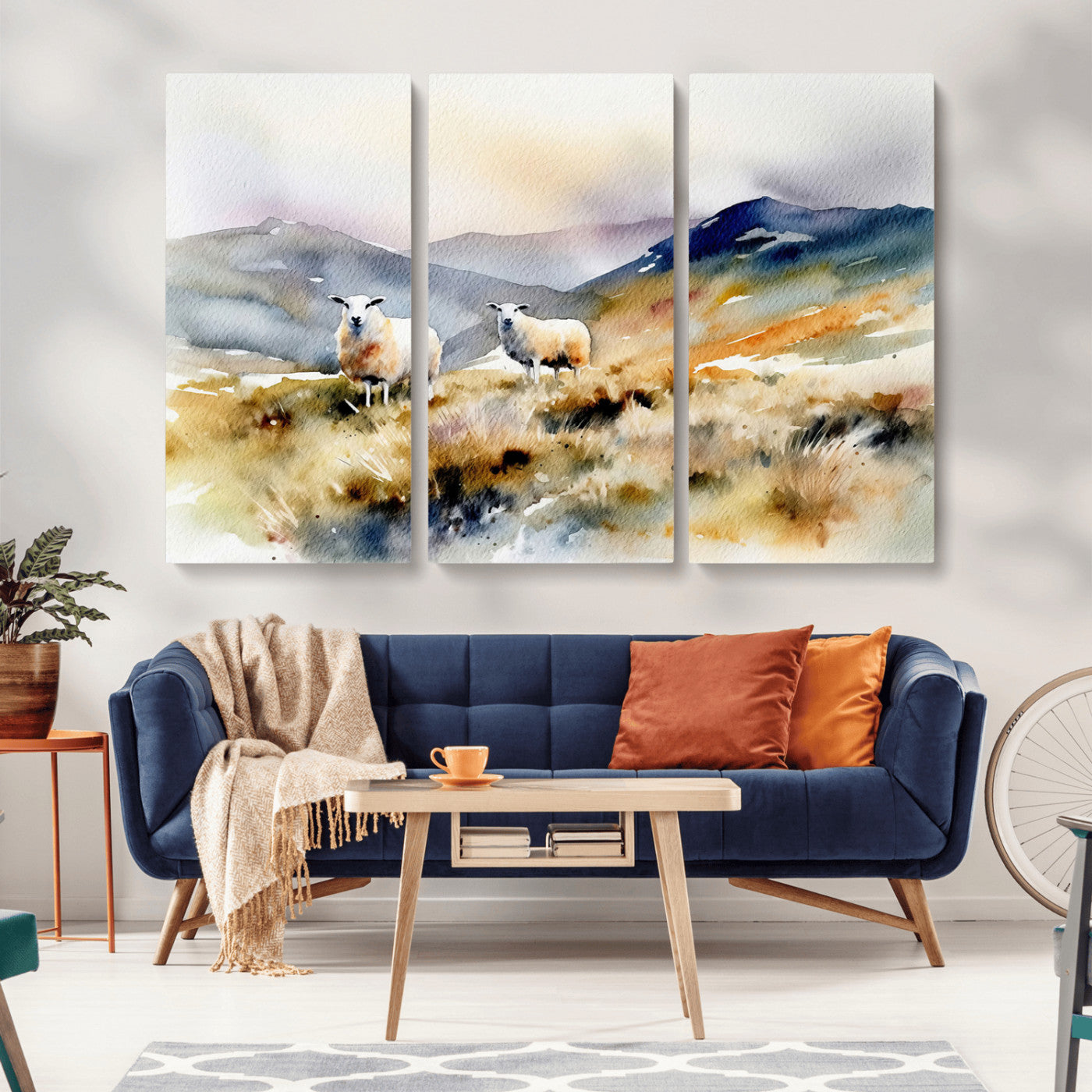 -Watercolor Sheep for Farmhouse Decor Wall Art Canvas Print, Mountain Wall Art Print