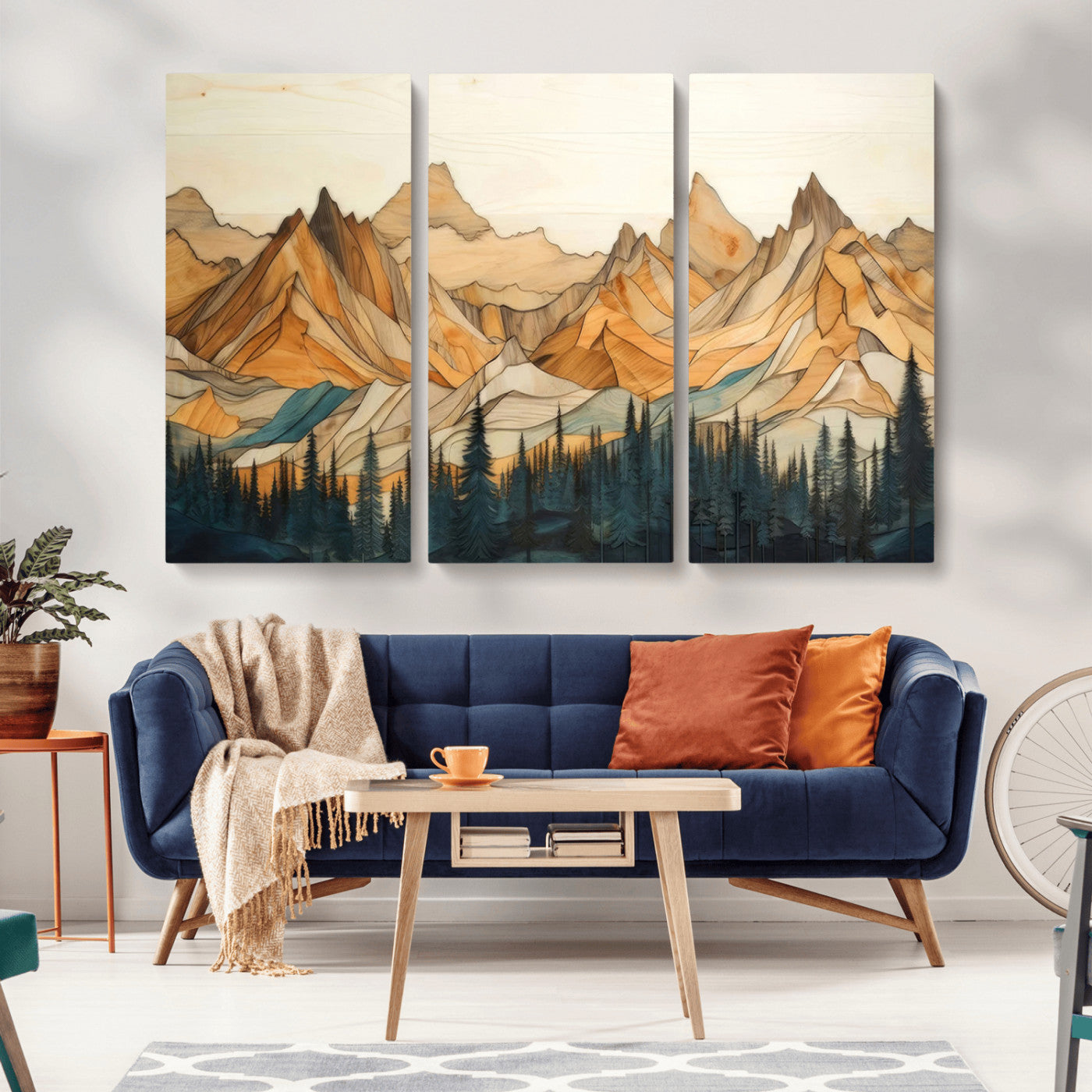 -Rustic Wood Mountain Wall Art Print | Triptych Giclee Print Featuring Handcrafted Forest and
