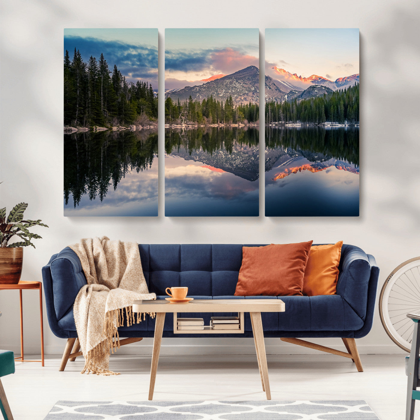 MGV-CV-48X32-3P - Bear Lake Reflection at Rocky Mountain National Park Wall Art Canvas Print, Scenic Mountain Landscape Canvas Print Set | Mountain Lake Wall Art Print