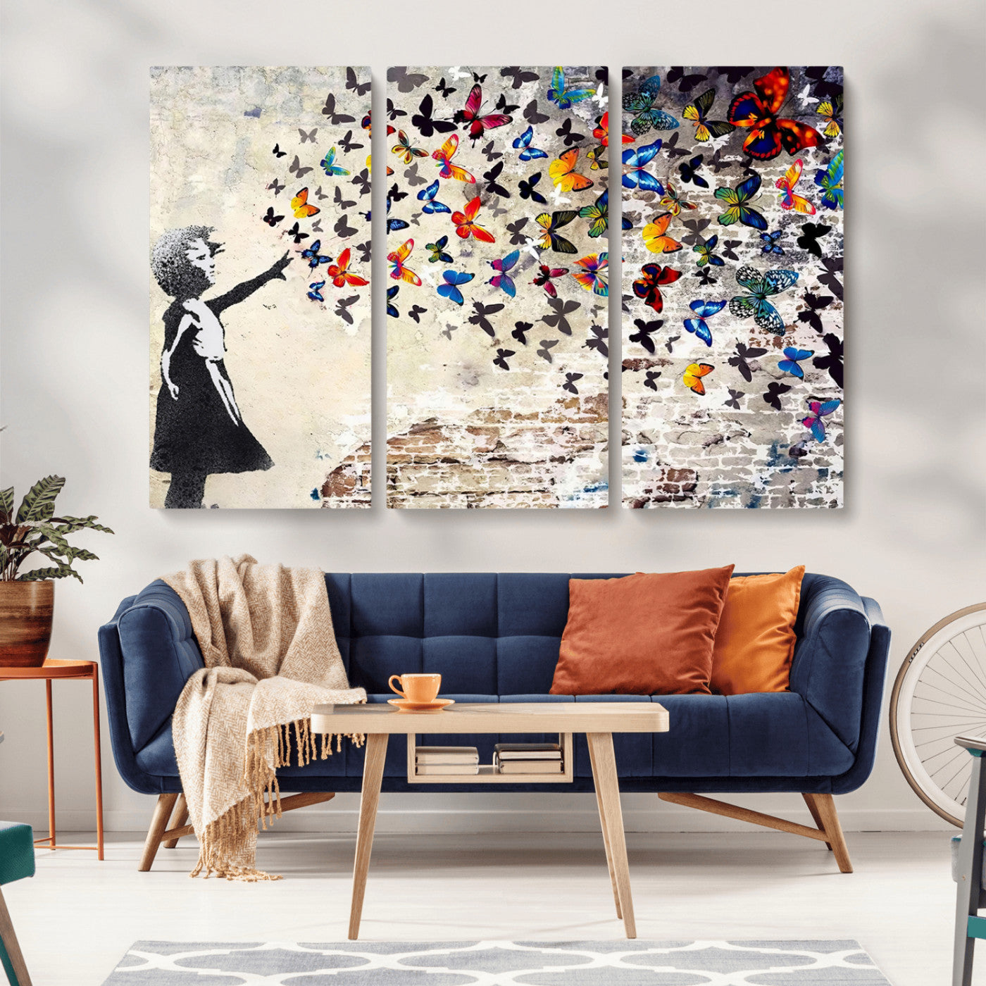 MGV-CV-48X32-3P - Banksy Graffiti Wall Art Canvas Print: Girl Releasing Vibrant Butterflies – Ready to Hang