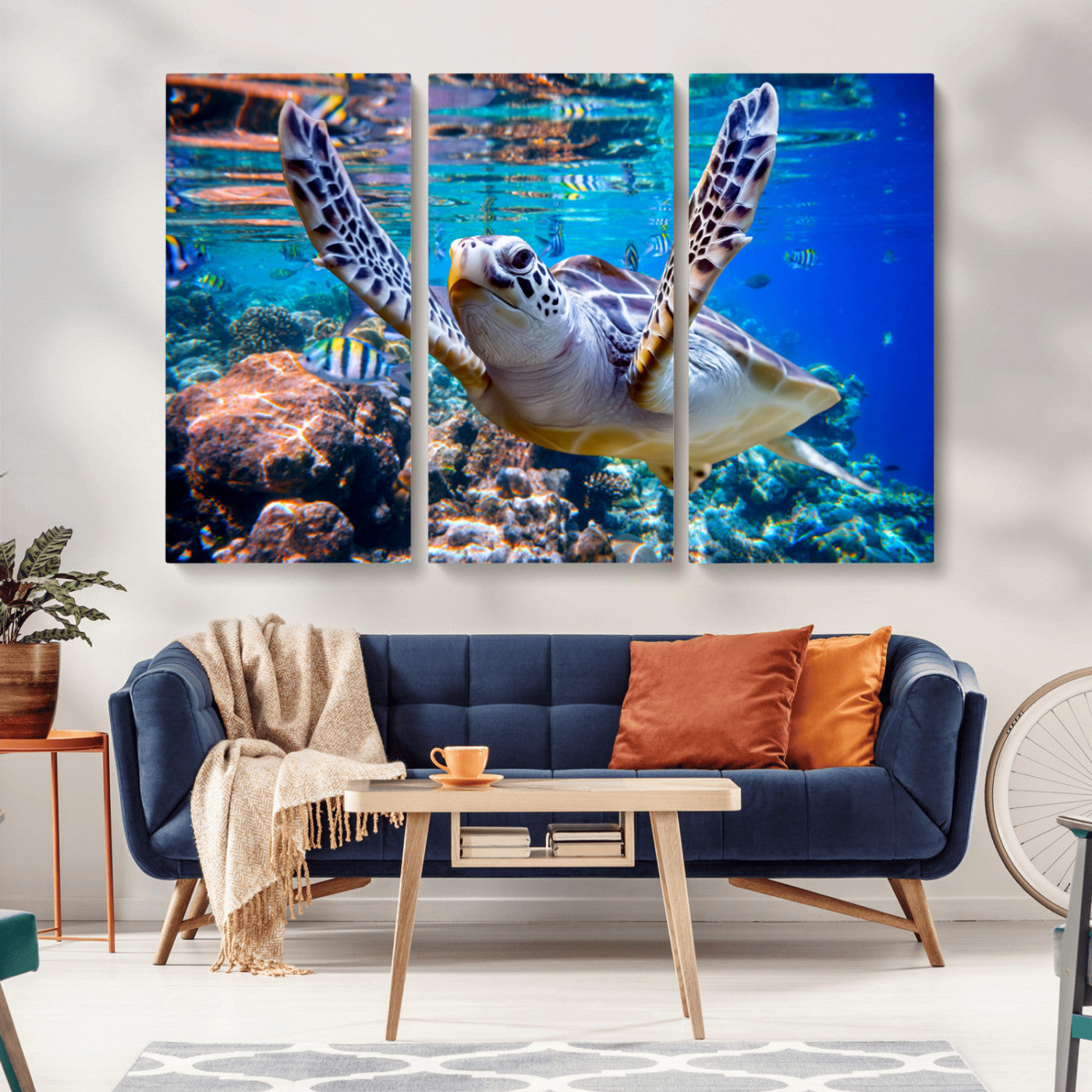 MGV-CV-48X32-3P - Underwater Sea Turtle Wall Art Canvas Print – Vibrant Ocean Coral Reef Décor, Ready to Hang