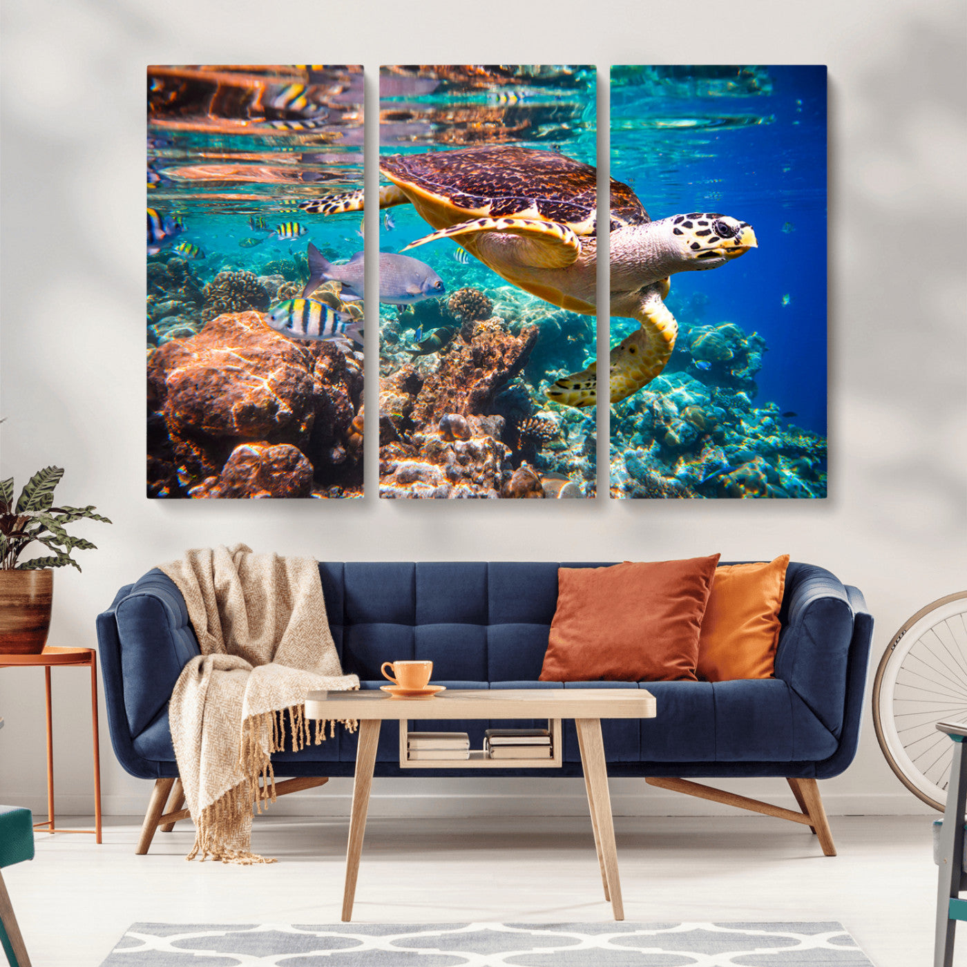MGV-CV-48X32-3P - Sea Turtle Wall Art Canvas Print – Vibrant Ocean Coral Reef Décor, Ready to Hang