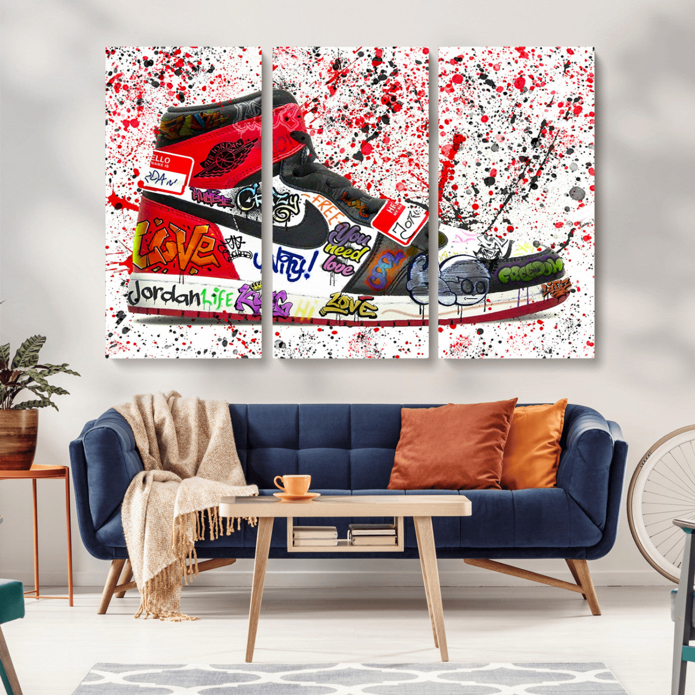 MGV-CV-48X32-3P - Jordan Shoes Graffiti Wall Art Canvas Print- Jordan Graffiti Canvas Wall Art - Framed Perfect for Sneaker heads and Urban Art Lovers
