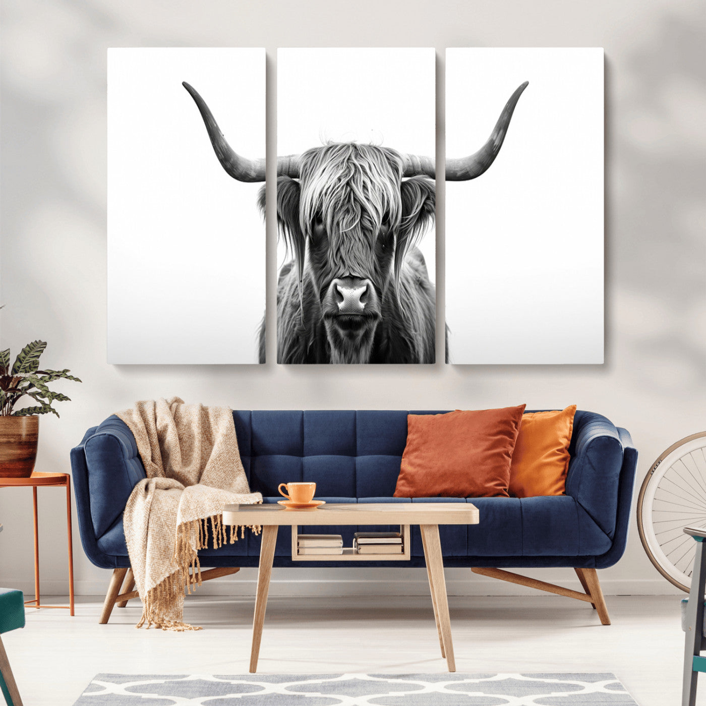 MGV-CV-48X32-3P - Highland Wall Art Canvas Print – Minimalist Black and White Farmhouse Décor, Ready to Hang