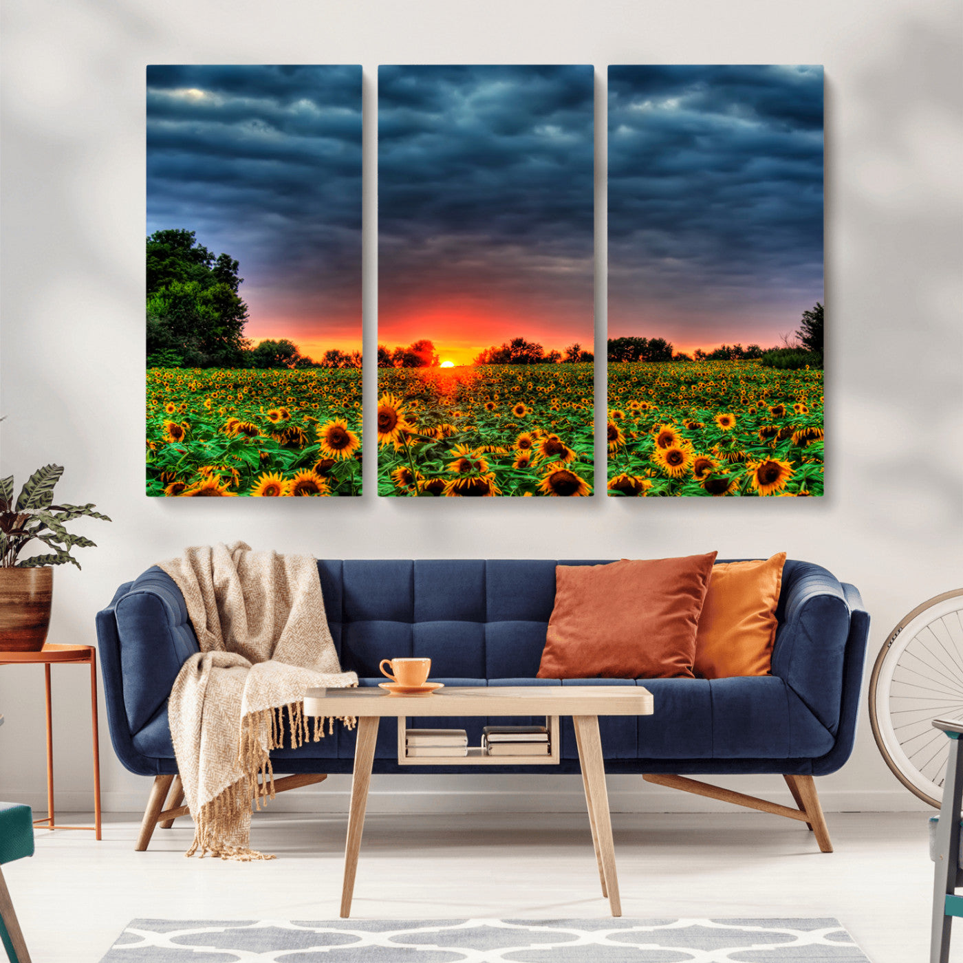 MGV-CV-48X32-3P - Golden Sunflower Field at Sunset – Breathtaking Sky and Vibrant Flowers, Ready to Hang Wall Art