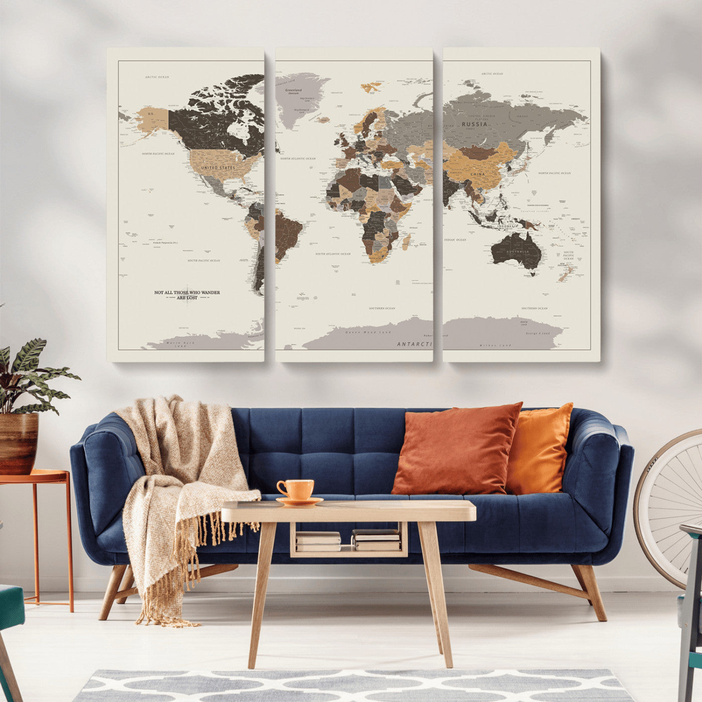 MGV-CV-48X32-3P - Push Pin World Map Canvas Print – Framed Wall Art for Couples to Track Their Travels – Anniversary